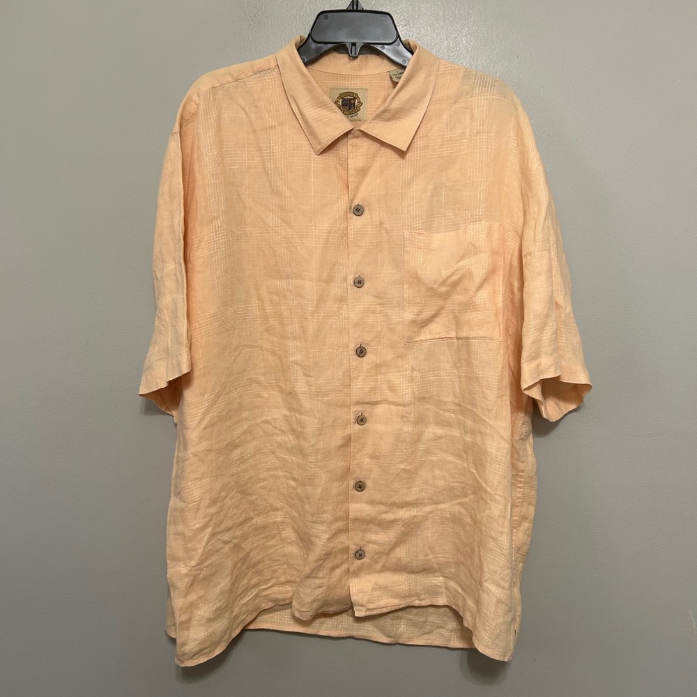 Pusser's West Indies Linen Shirt Mens L Peach Short Sleeve Button Down Coastal